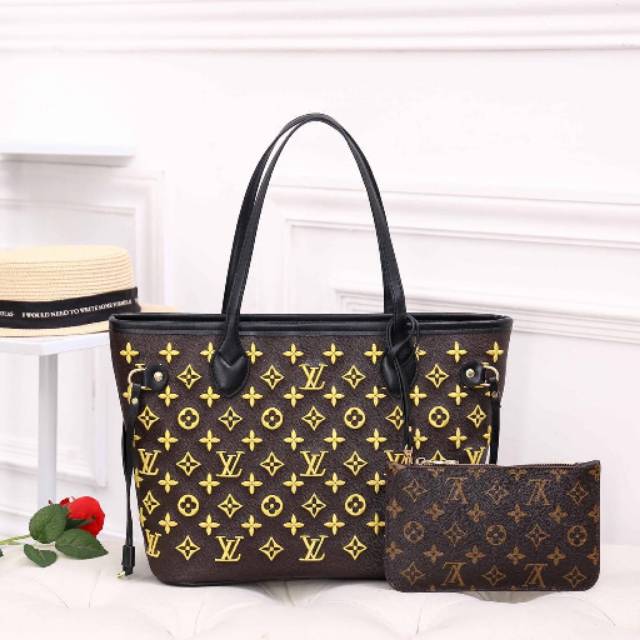 TOTE BAG LV 2 SISI KULIT DAN BORDIR IMPORT