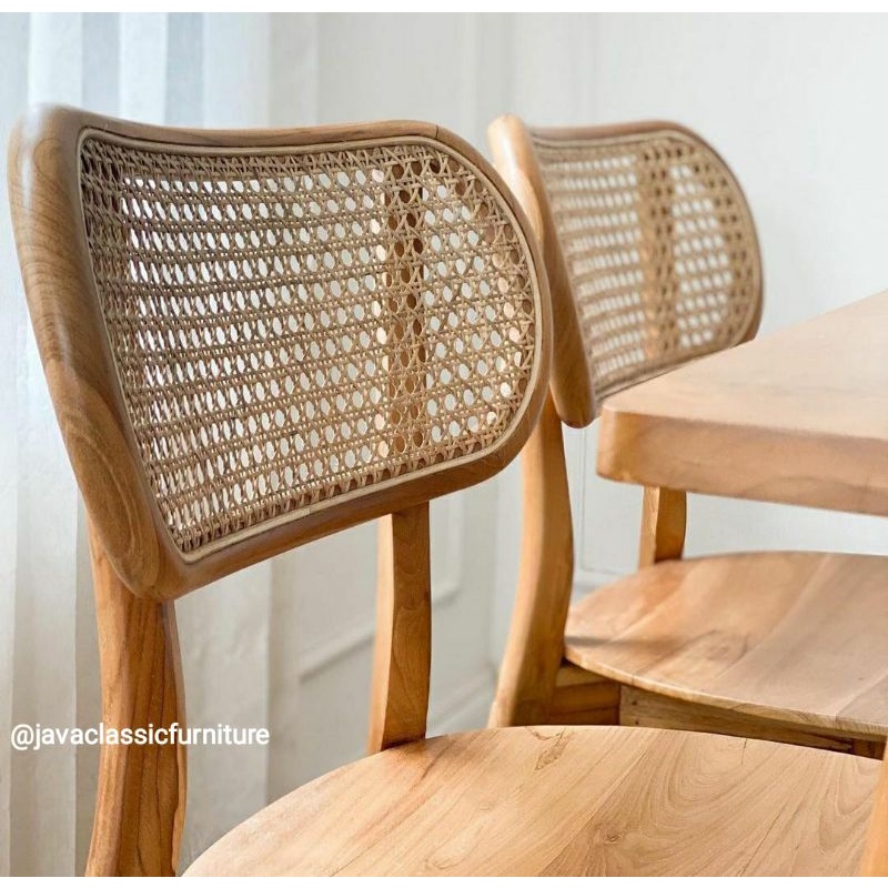 1 SET KURSI MEJA TEMPAT MAKAN UKURAN 120x80x70 ROTAN VINTAGE MINIMALIS DINNING CHAIR CAFE RESTORAN RESTO BAHAN KAYU JATI MODEL VINTAGE  RETRO FURNITURE JEPARA-1