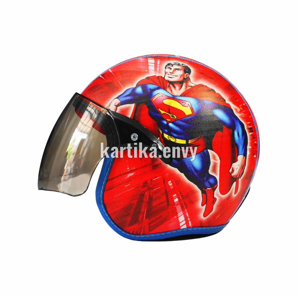 Helm Anak Standart Kaca Half Face Scoopy Original Karakter Superman