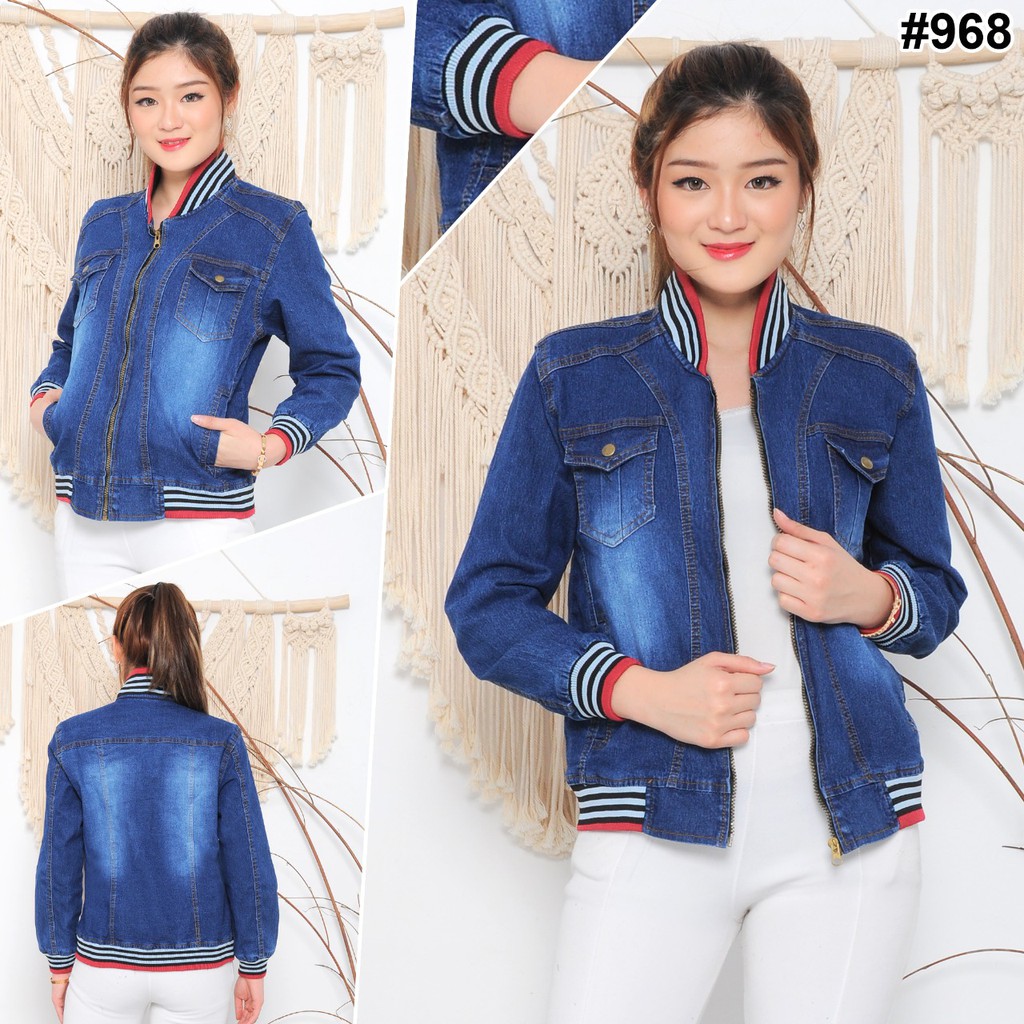 MC girl - Jaket Jeans Bomber Premium Wanita / Jacket Denim Pinggang Karet Cewek