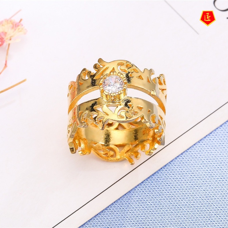 [Ready Stock]Women's Vintage Crown Ring 18K Gold