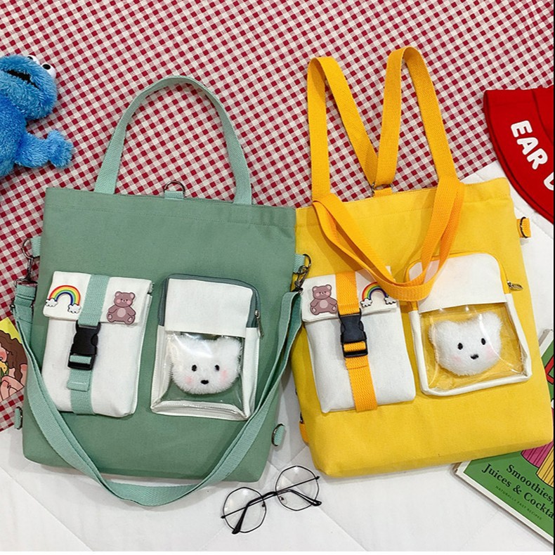 TC-62 tas canvas ransel selempang wanita 2 in 1 import korea jepang
