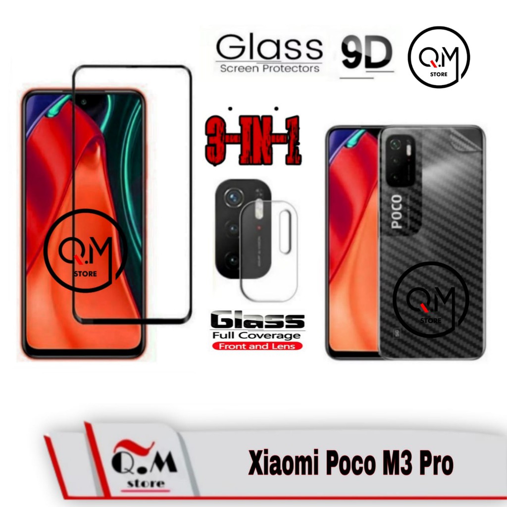 Paket 3in1 Tempered Glass Xioami Poco M3 Pro Anti Gores Pelindung Layar