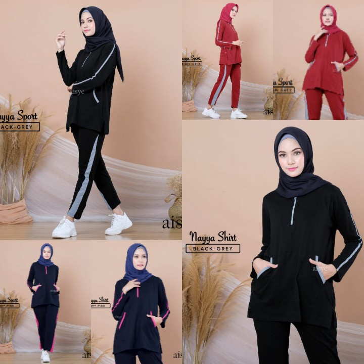 Setelan Baju olahraga Wanita Hijab Bersepeda Lari Outdoor (FREE MASKER) Setelan Baju dan Celana Olah