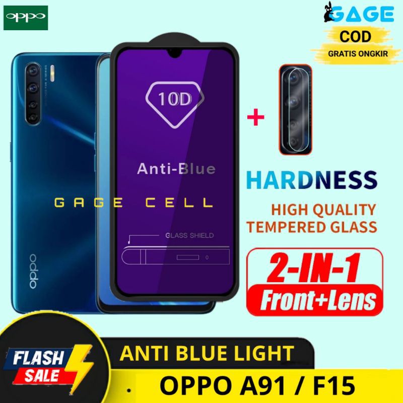 2IN1 TEMPERED GLASS ANTI BLUE LIGHT OPPO A91 F15 - TG ANTIGORES FULL LAYAR KAMERA OPO F15 A91 SCREEN