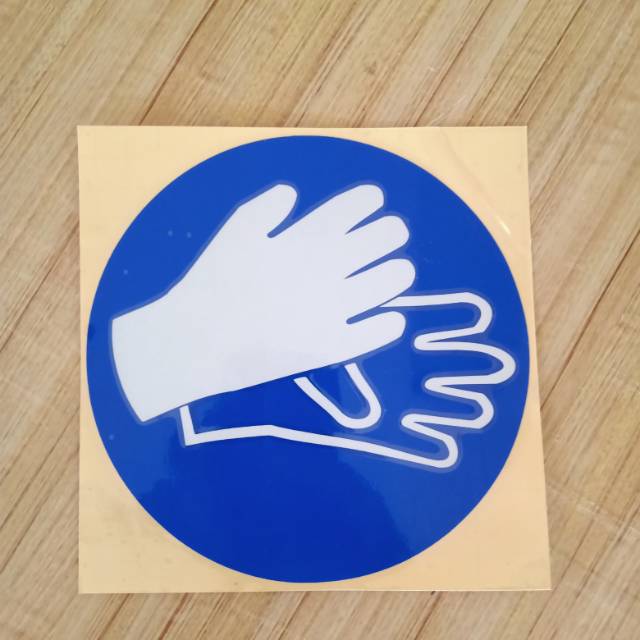 

Stiker K3 rambu safety. Symbol logo cuci tangan transparan. UK 15x15cm