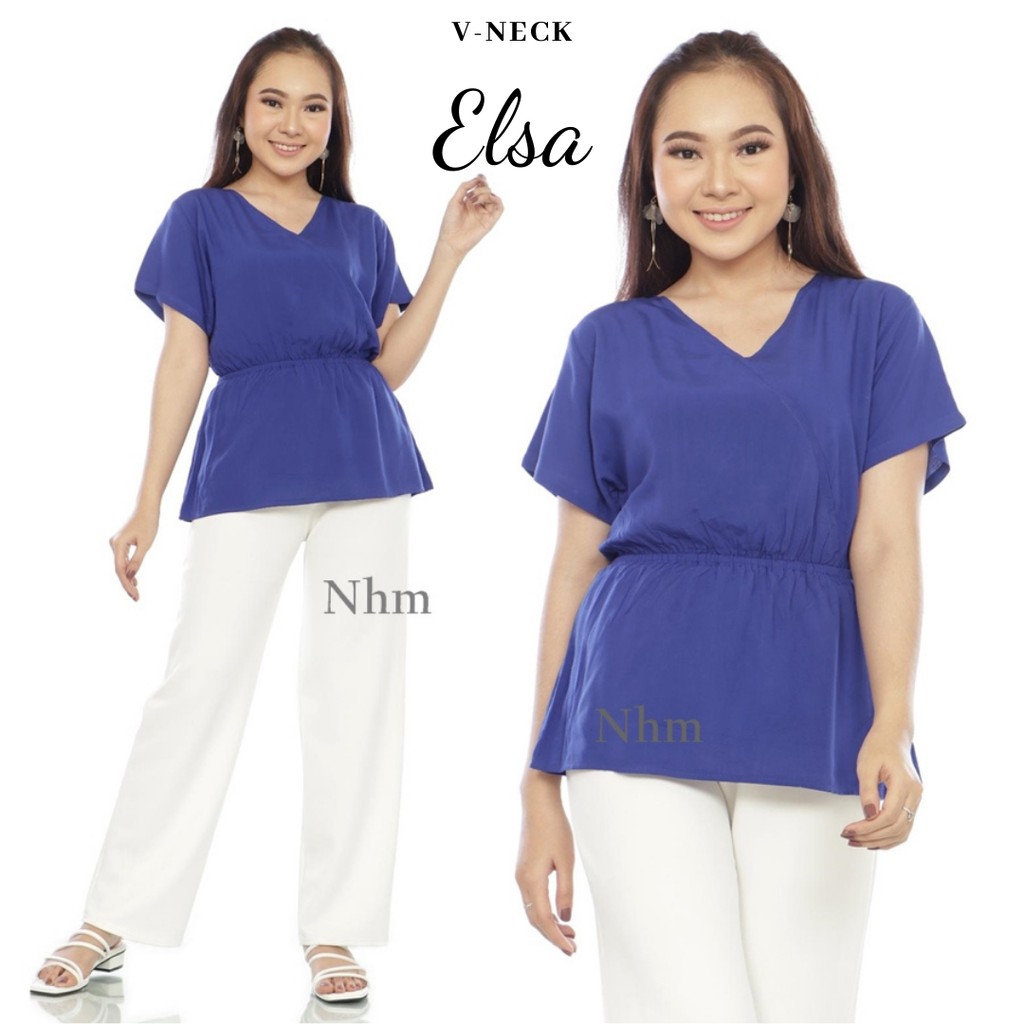 Blouse V-Neck Elsa Baju Atasan Wanita Katun Rayon