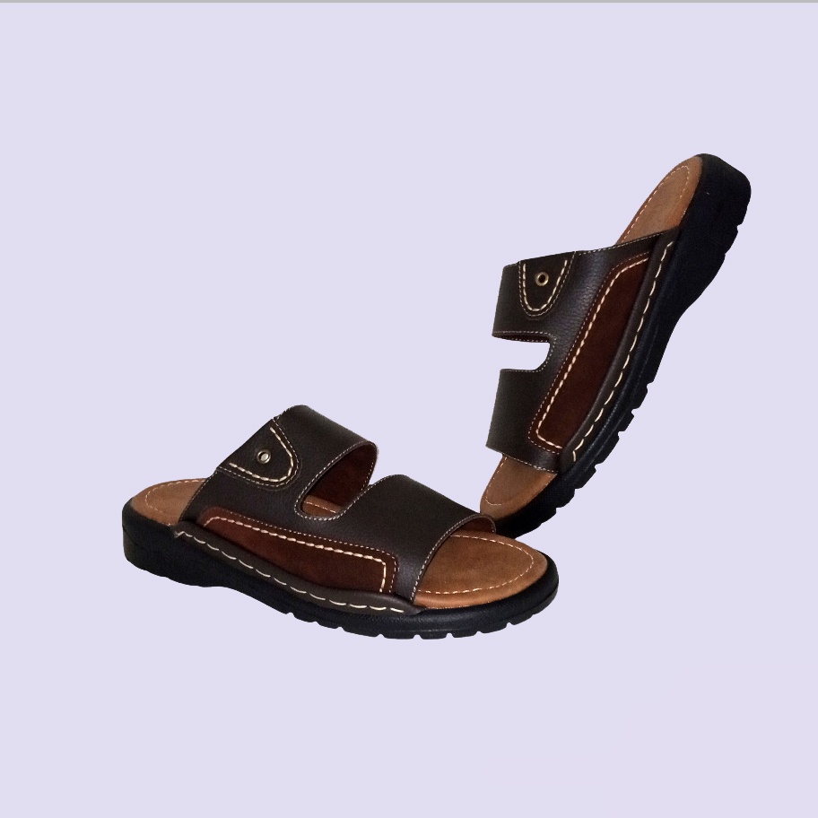 ORIGINAL &amp; Garansi | Sandal Pria Kulit Asli Dark Brown / Sendal Selop Bapak2