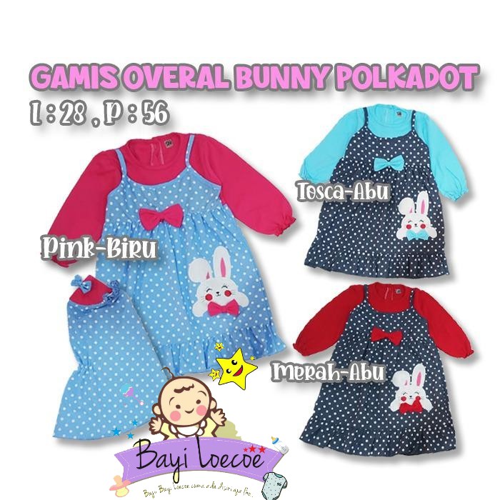 Dress Gamis Baju Bayi Perempuan 1-2 Tahun Bunny Polkadot Free Hijab Bayi Loecoe Gamis Overall