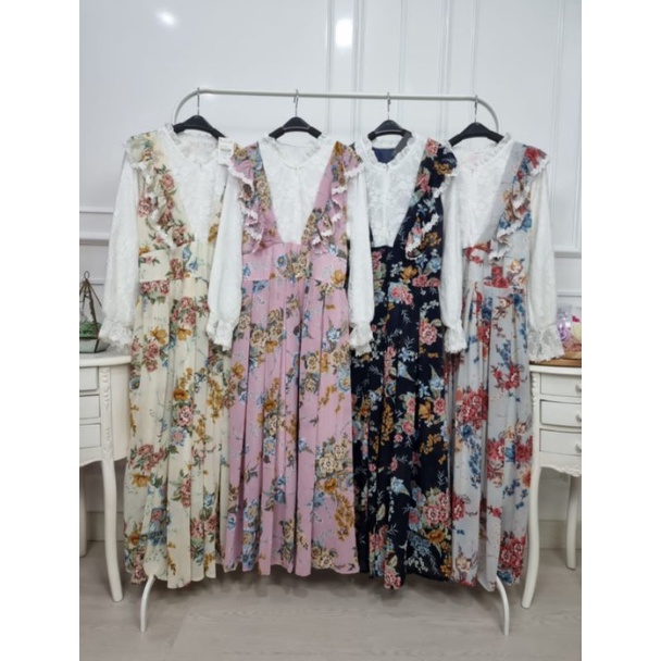 Meijiewang | Gamis Cantik Model Lesti ruffle Mix Brukat premium | Gamis Lesti | Gamis Pesta