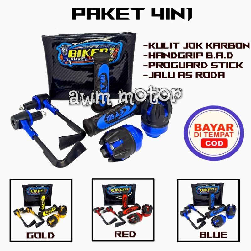 Kulit jok carbon hitam + proguard L + jalu as roda + handgrip Nike 1paket isi 4macam universal