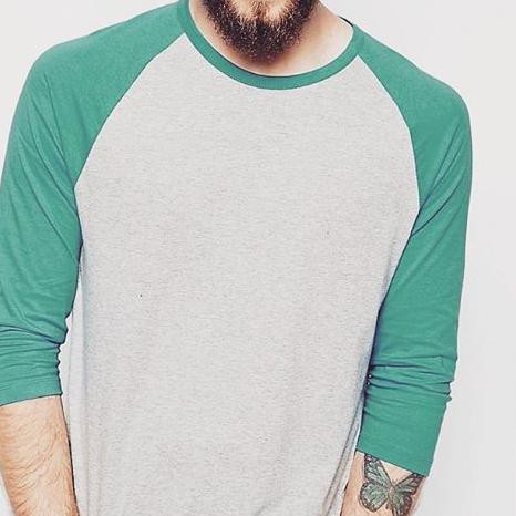 KAOS RAGLAN PRIA COTTON COMBED 30S LENGAN 3/4 KOMBINASI ABU  / HIJAU TOSCA - seymu