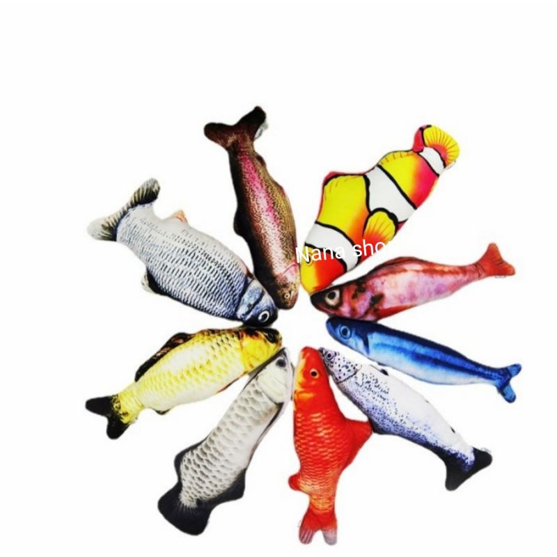 Mainan gigitan kucing boneka ikan catnip cat fish doll catnim 15cm