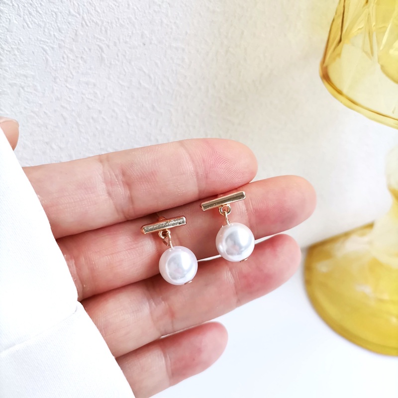 Anting Tusuk Sterling Silver 925 Desain Simple Unik Hias Mutiara Untuk Wanita