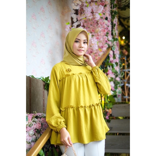 Ounadoutfit Naura blouse wanita rampel casual cantik muslimah murah polos / atasan cringkle / baju rample wanita / kemeja polos muslim