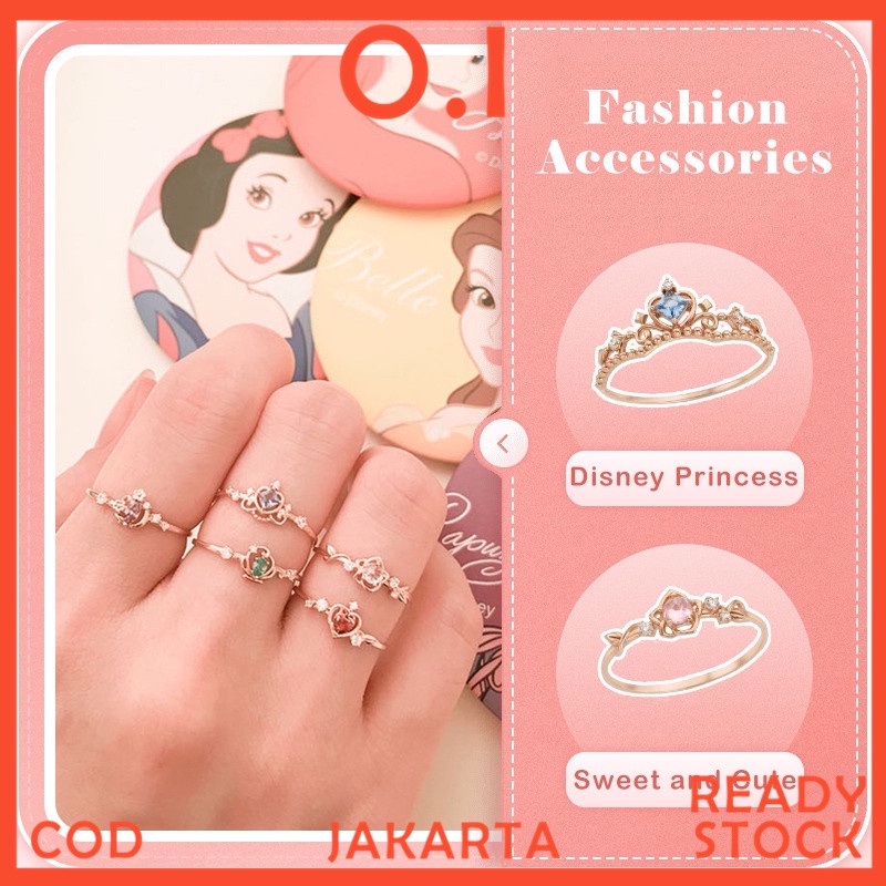 Cincin Adjustable Disney Princess Ring 925 Silver Open Crown Rings Dan Kalung Disney