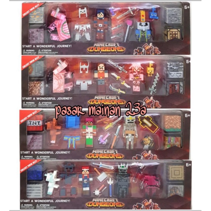 Mainan Figure Minecraft Dungeos Set 4 karakter Miniatur hiasan Topper