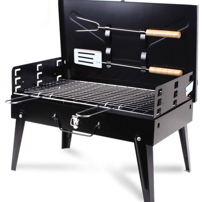 panggangan arang Sate BBQ grill sosis bakar portabel Koper lipat