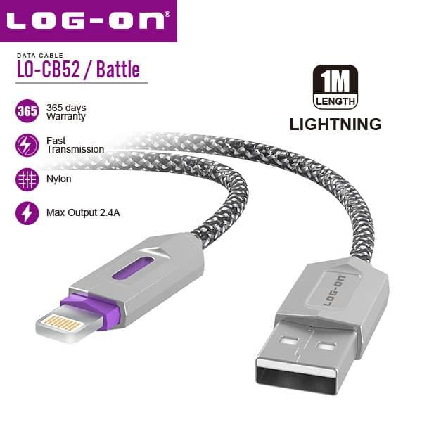 KABEL DATA BATTLE LO-CB52 LIGHTNING -IOS PIN CABLE 2.4A FAST CHARGING LOG ON