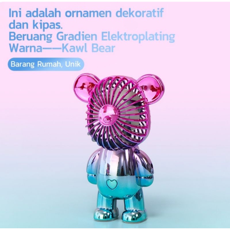 Kipas Angin Mini Portable Karakter Bearbrick Meja / USB Cas 3 Speed