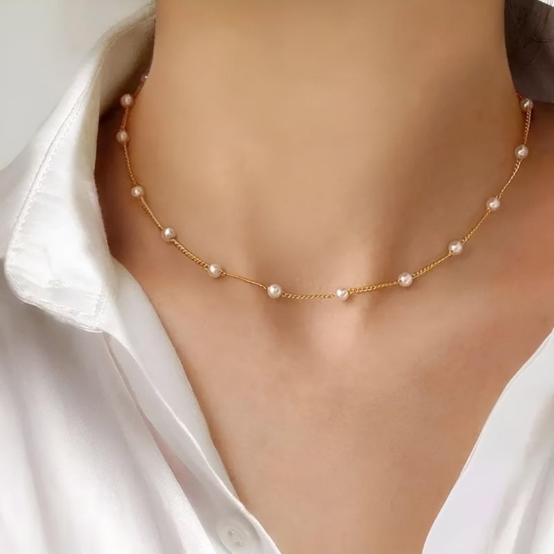 Kalung rantai lapis emas mutiara air tawar baby pearls Kalung mutiara asli Mutiara asli Aksesoris mu
