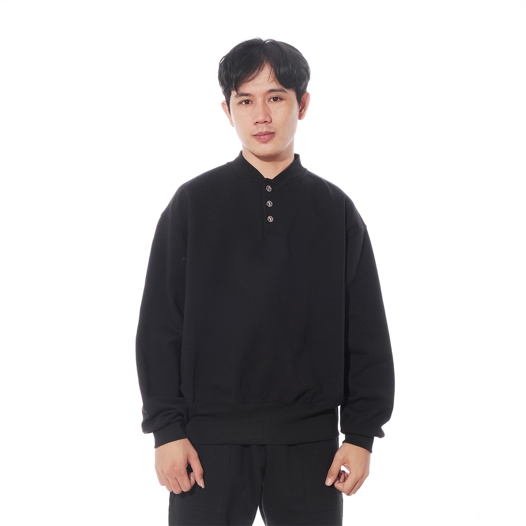 We11done Black Logo Embroidered Henley Sweater Black