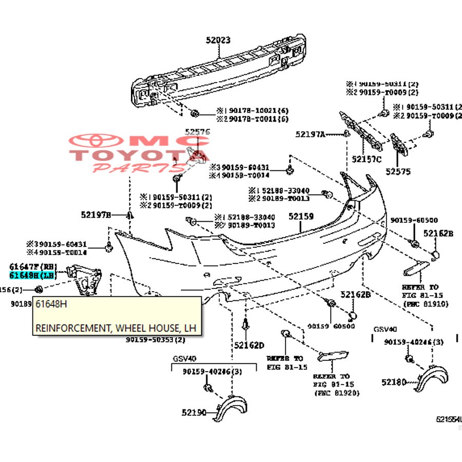 Reinforcement Bracket Bumper Belakang Kiri Camry 61648-06050