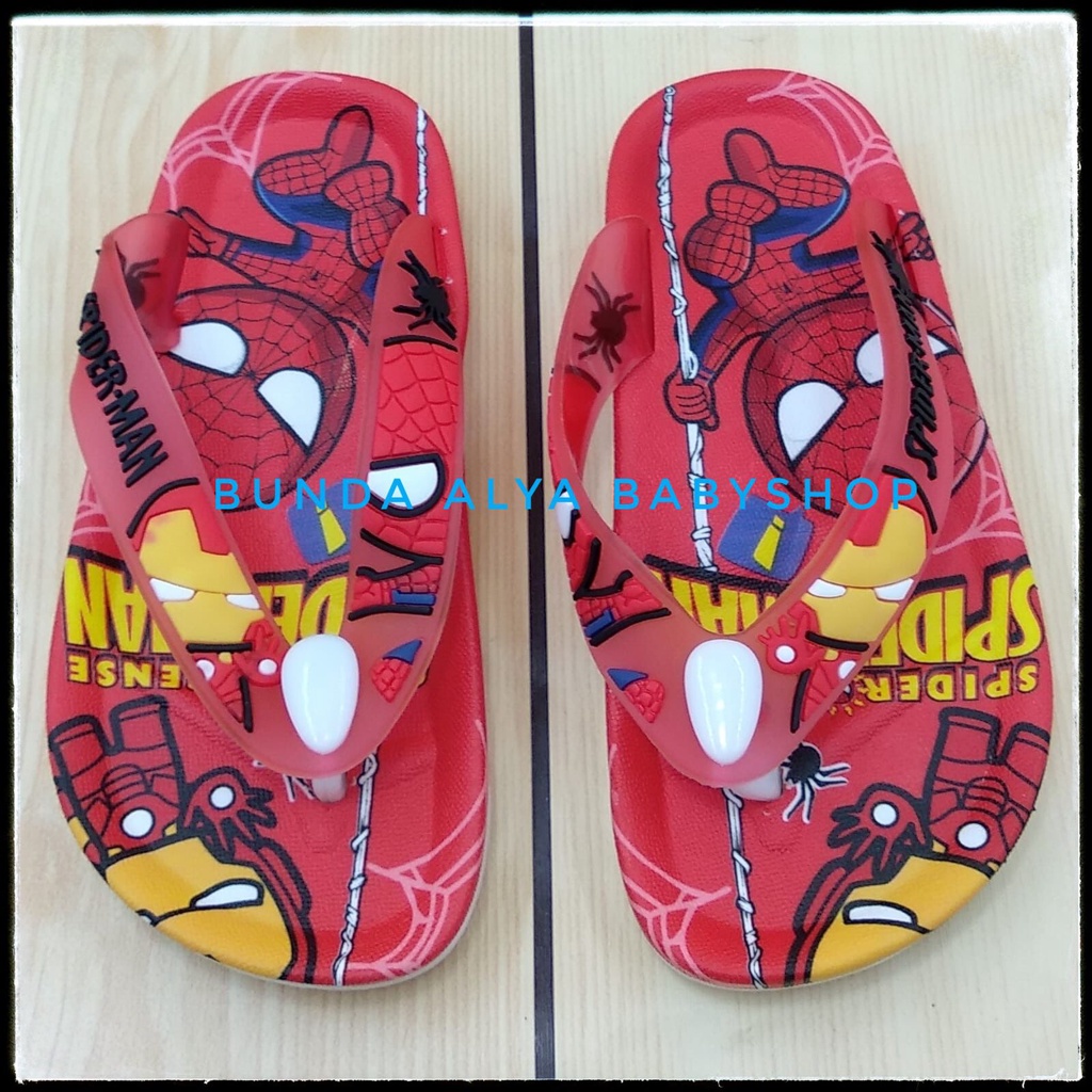 Sendal Anak Laki Jepit IMPORT Usia 4 5 6 7 Tahun MERAH Motif Superhero - Sandal Jepit Anak Cowok Elastis Alas Karet Anti Licin