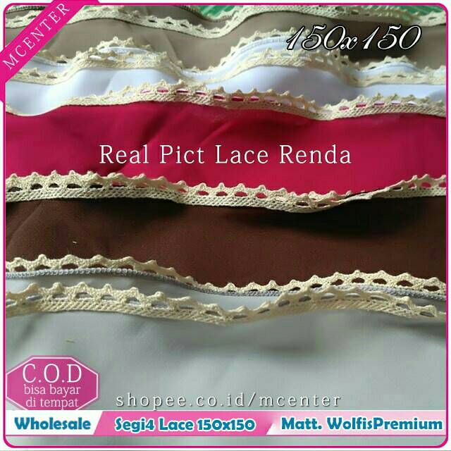 (BISA COD) Jilbab Segi Empat Syari 16 warna 150x150 cm Bahan Wolfis Italiano Tepi Lace Renda