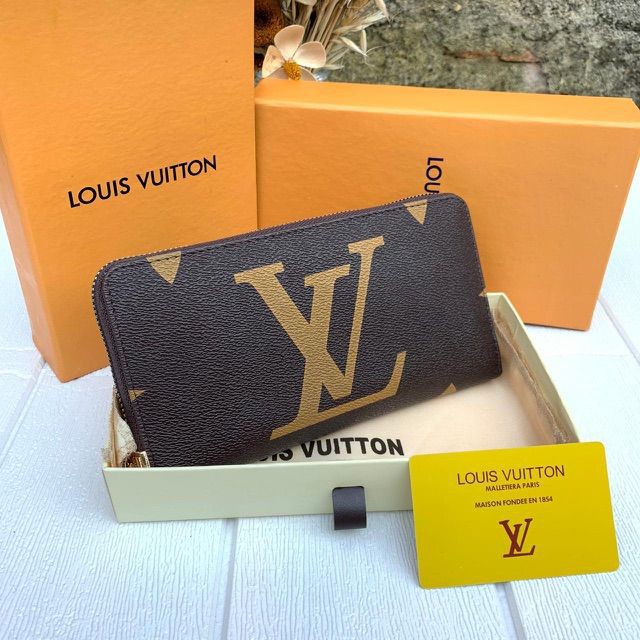 Dompet Panjang Wanita LV Free BOX dustbag Serti - Cokelat Berkualitas