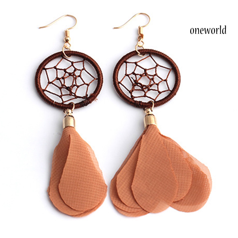 OW@ Ethnic Women Dreamcatcher Fabric Pendant Hook Ear Drop Dangle Earrings Jewelry