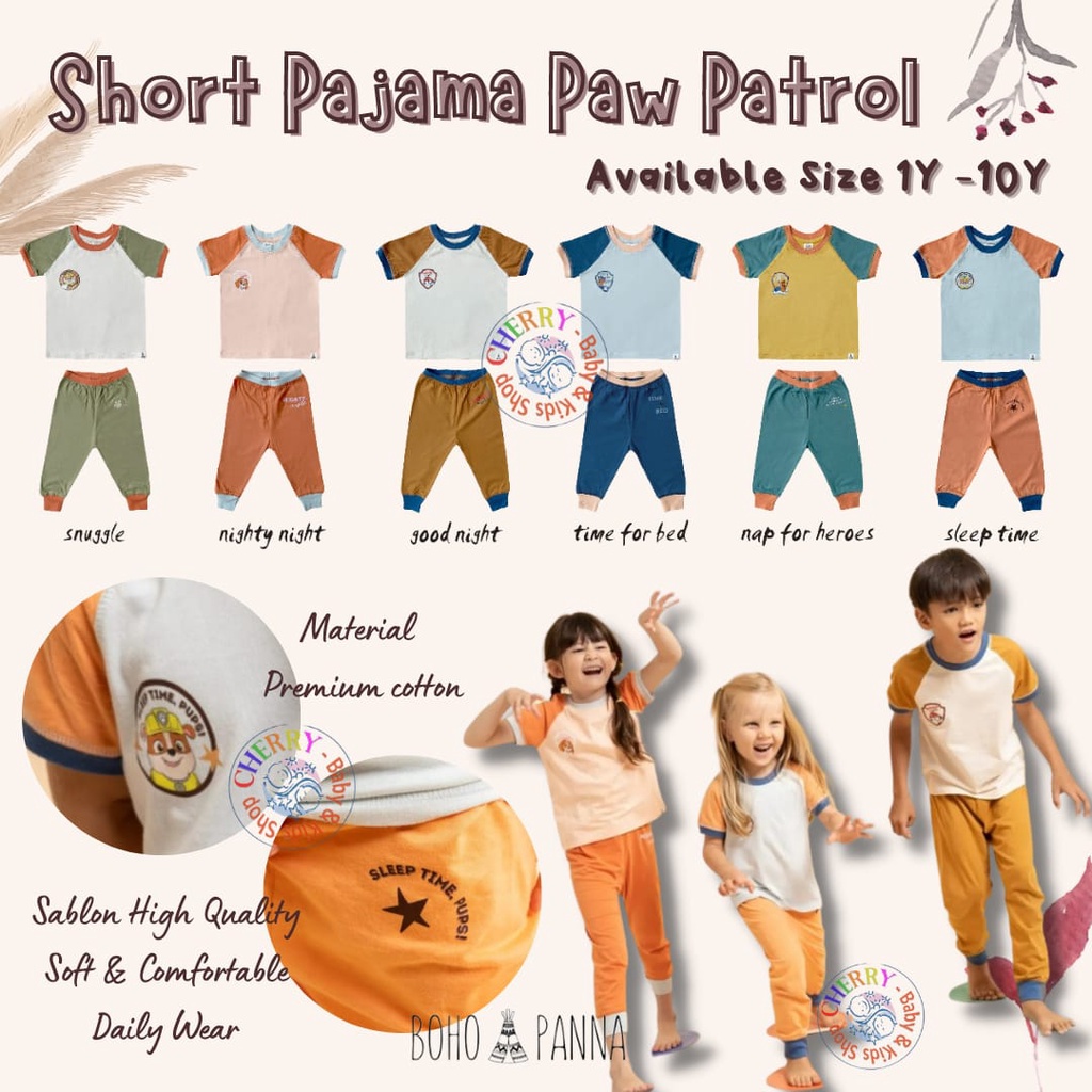 Bohopanna Pajama 1-10 Tahun Paw Patrol Short Pajama / Piyama Anak SETELAN PENDEK PANJANG 1 - 8 Tahun CBKS