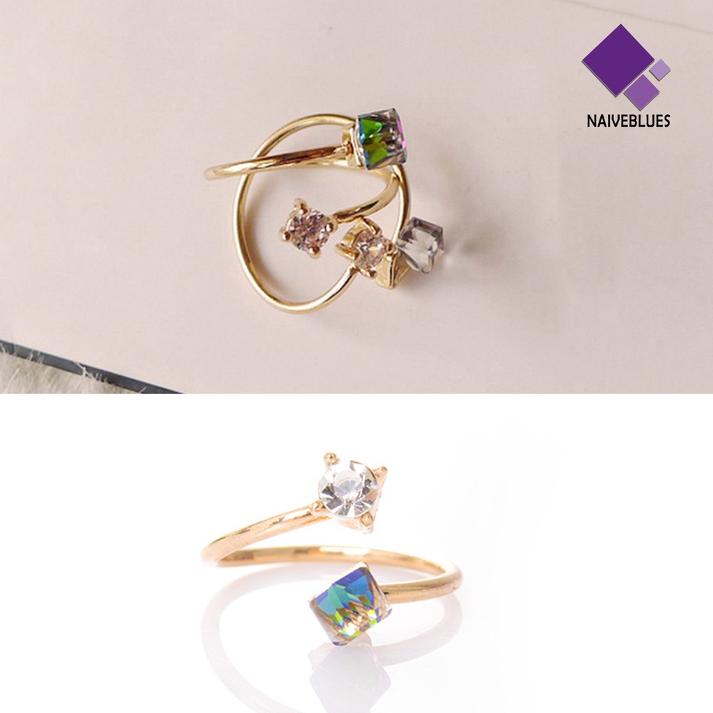 Naiveblue &gt; Cincin Tunangan Adjustable Hias Berlian Imitasi Multi Warna Anti Pudar Untuk Wanita