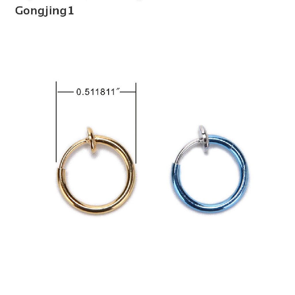 Gongjing1 2 Pcs Anting Tindik Hidung / Bibir / Telinga Palsu Model Bulat Gaya Punk Untuk Unisex / Pria / Wanita