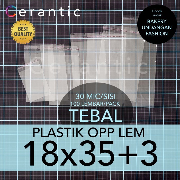 

OPP LEM 18 x 35 +3 cm Plastik Seal Bening Bungkus Roti Undangan Baju 18x35