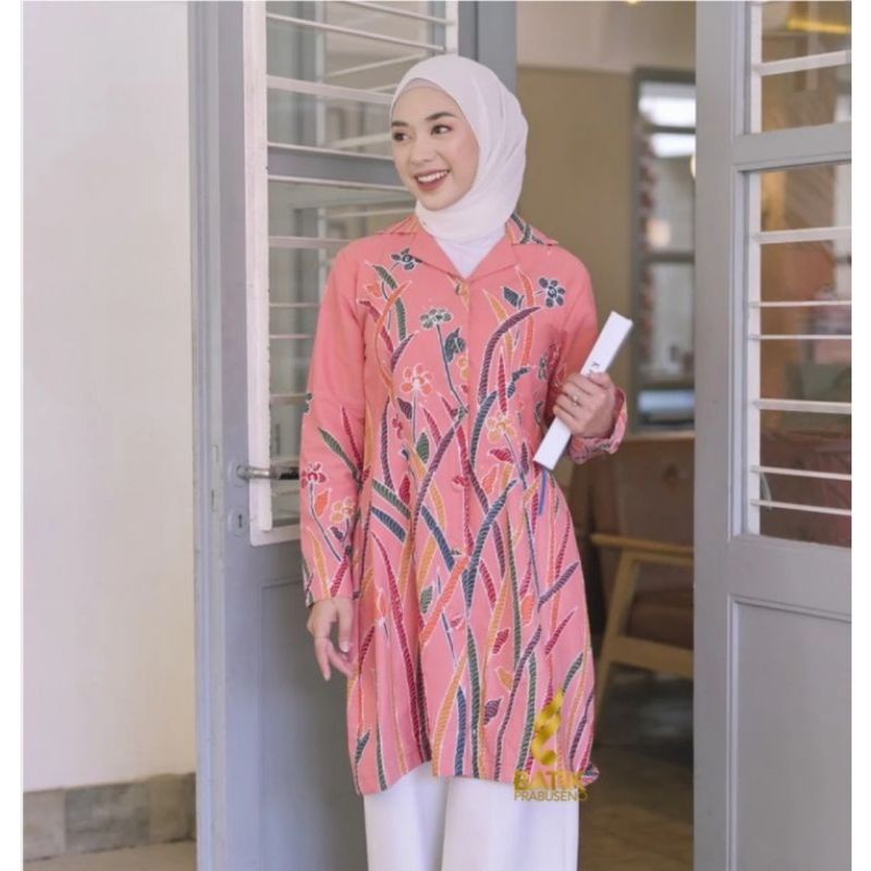 TUNIK BATIK WANITA MOTIF FARA BY BATIK PRABUSENO BAJU ATASAN BATIK SERAGAM KERJA SERAGAM KANTOR KANT