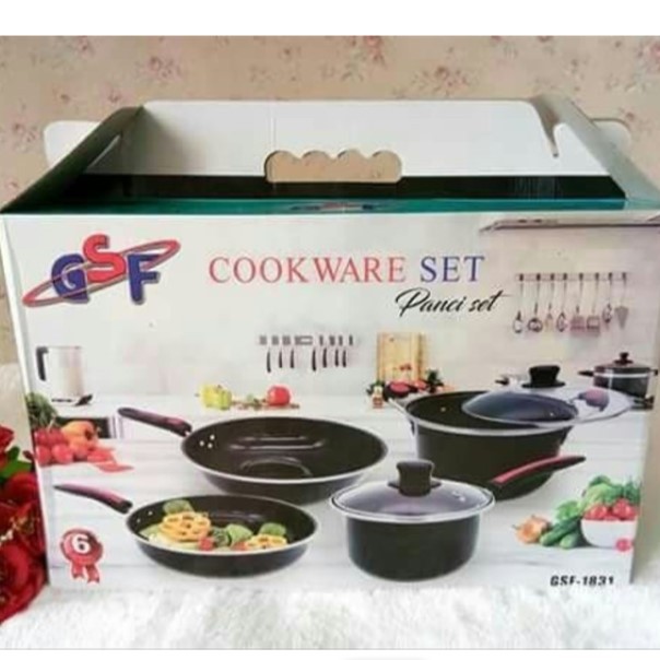 Panci Set GSF 1831 Enamel 6 pc Set Tutup Kaca Cookware