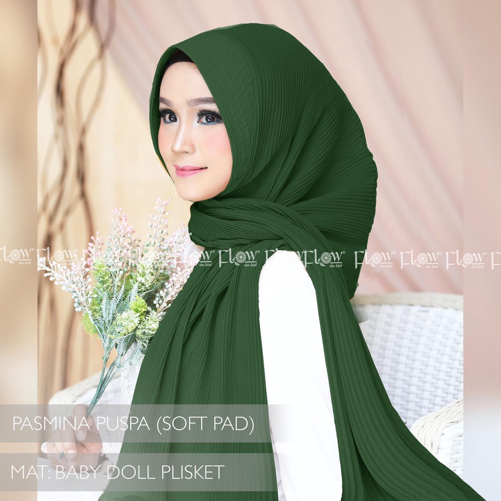 Pashmina Instan Puspa Ori Flow (New Pattern) (Mohon Baca Deskripsi)-IJO BOTOL
