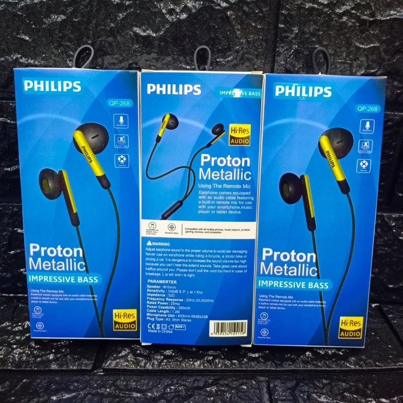 HEADSET EXTRA BASS PHILIPS 268 IMPRESSIVE PROTON METALLIC HANDSFREE PHILIPS 268