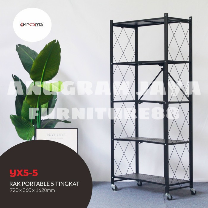 Rak besi lipat serbaguna / rak susun lipat besi portable beroda