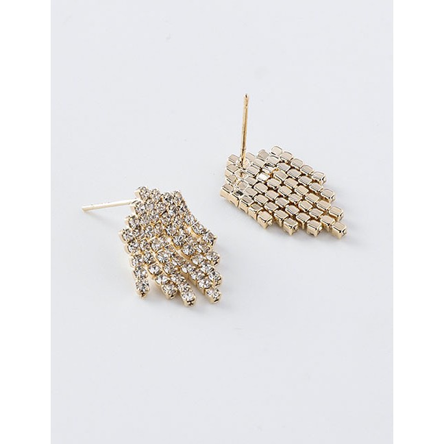 LRC Anting Tusuk Fashion Golden Stud Earrings With Diamonds D66114