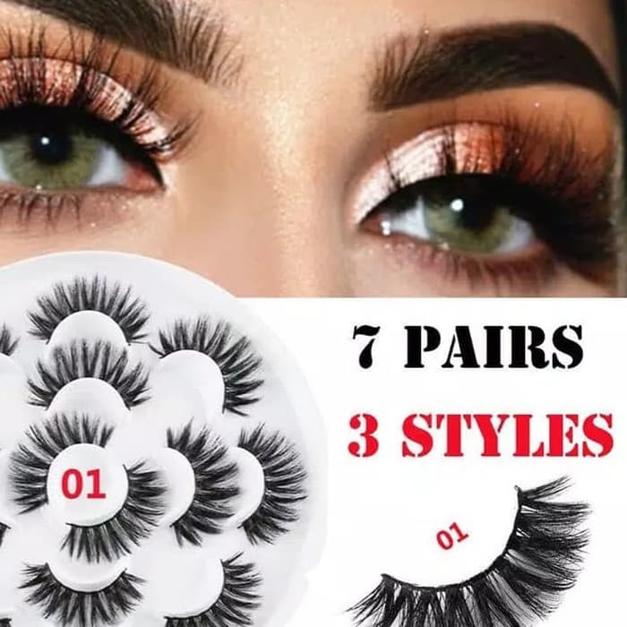 7 Pasang Bulu Mata Palsu Panjang Alami Handmade 5D Mink Eyelash