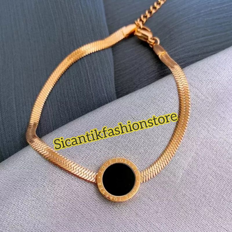 Gelang Titanium Wanita Warna Gold Rose Gold Fashion Wanita Terlaris Anti Karat Gelang Titanium Gold