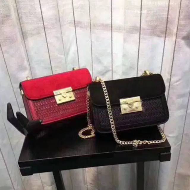 Charles & keith Textured push lock front flap bag
