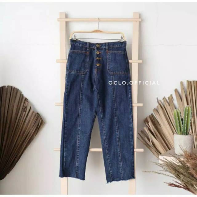 Celana Wanita Pocket Button Jeans