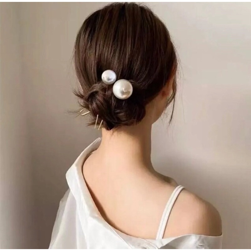 Ark.co - Pompadour pearl hair pin tusuk rambut konde mutiara