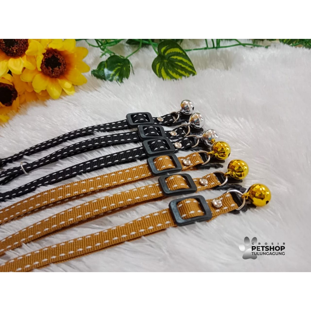 Kalung Kucing Lonceng Motif Bintik 14mm Bahan Tebal