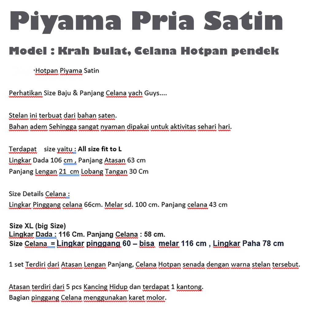cuci gudang cuci gudang stelan baju piyama pria hotpans satin / baju tidur pria - nosh
