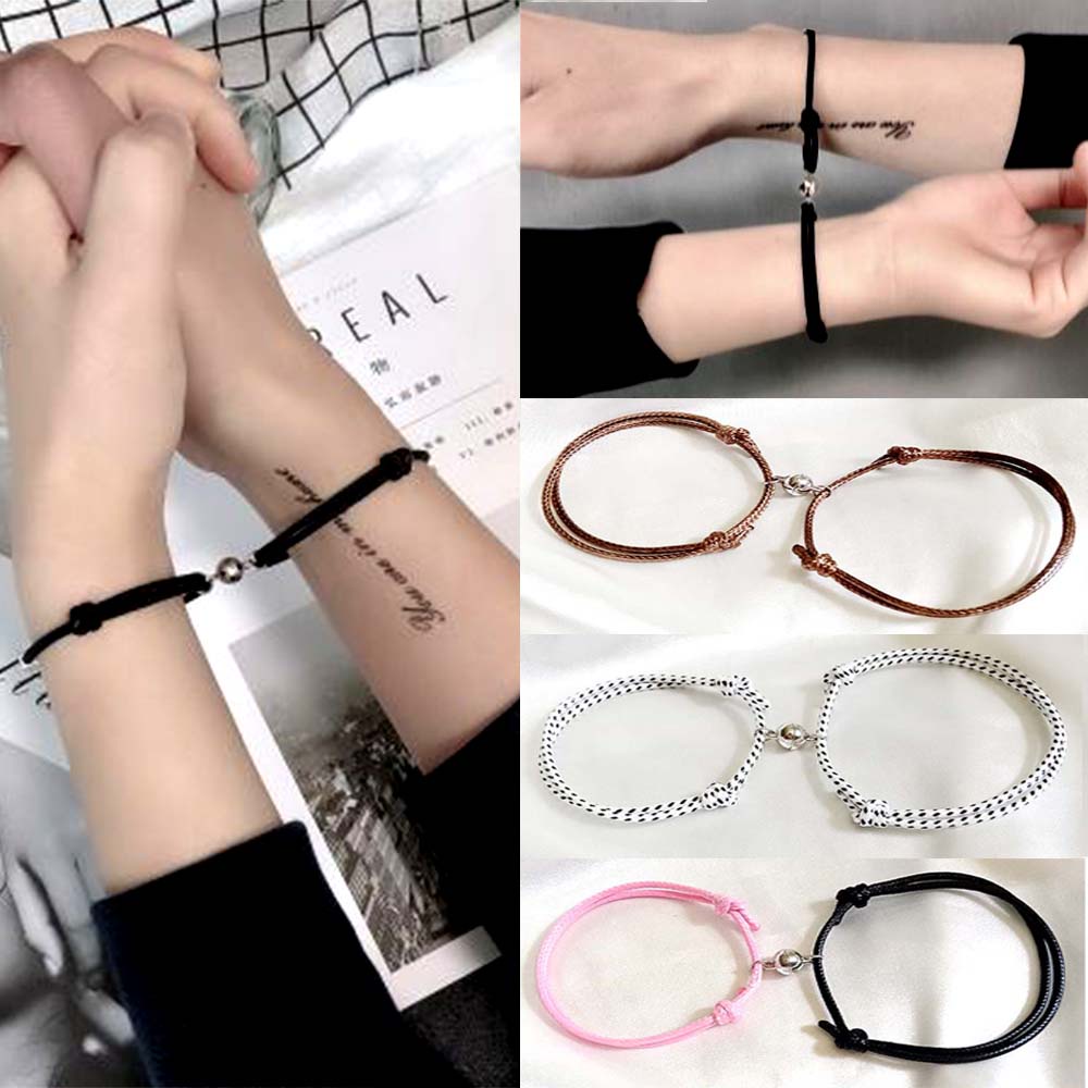 Sepasang (2 buah) Gelang Pasangan Magnet Couple Leather Bracelet Koneksi