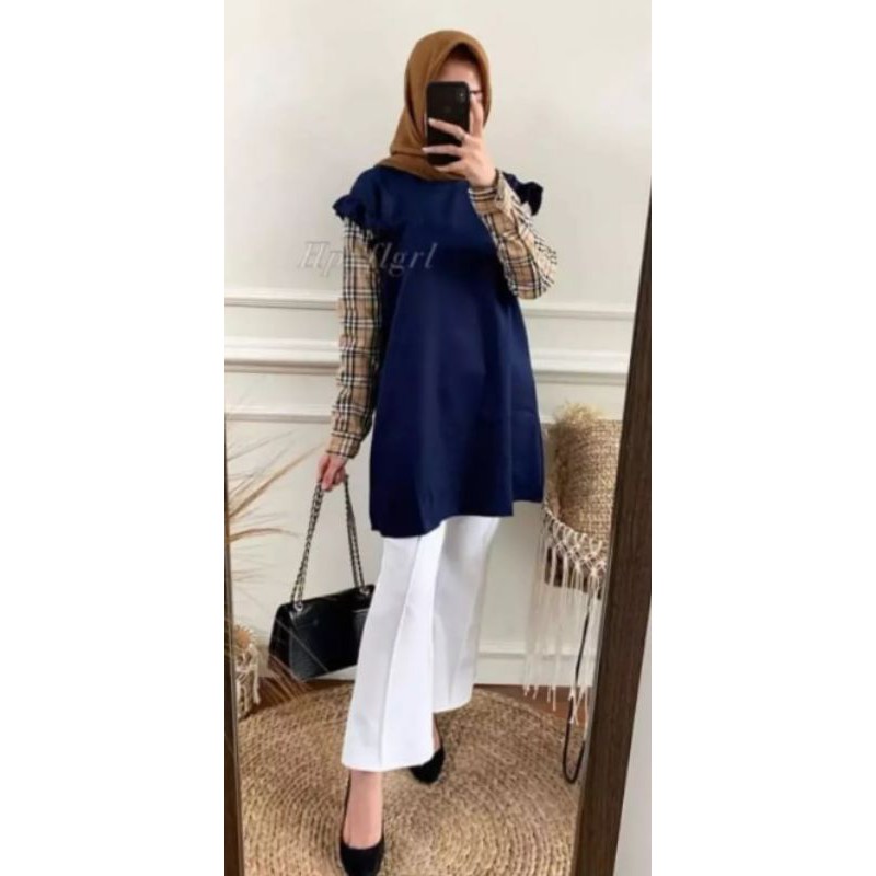 JF3001Tunik rempel motif Burberry